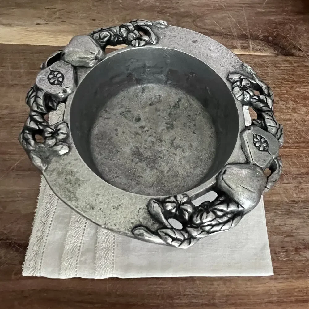 Vintage Carson Industries Statesmetal Wine Bottle Coaster Bowl Apple Leaf USA